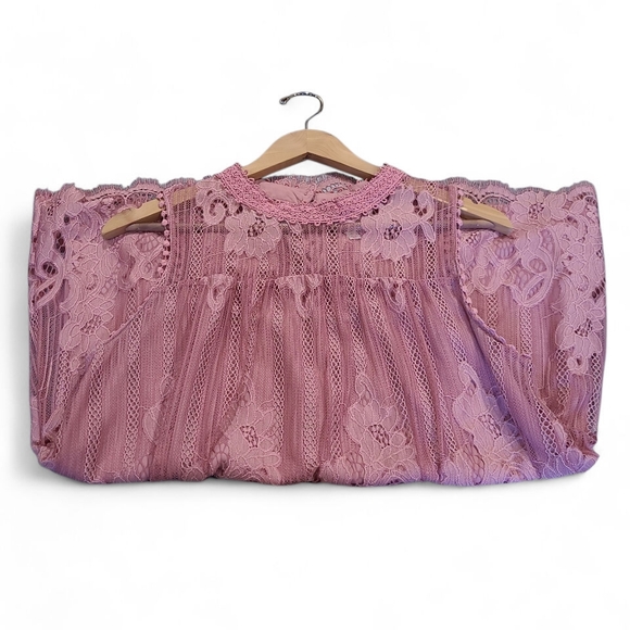 Women's Xhilaration Lace Mockneck Sleeveless Top Dusty Pink Large 🩷 - Picture 12 of 13